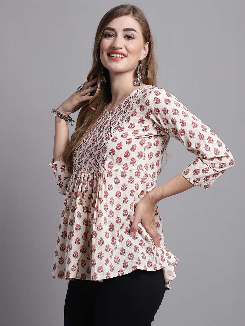 women floral printed round neck flared top - 21558658 -  Standard Image - 2