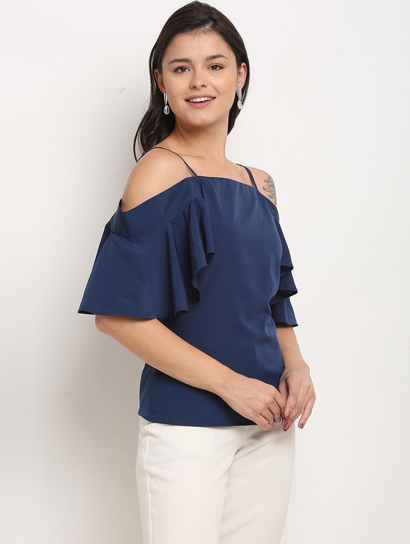 women solid shoulder strap top - 21558660 - Standard Image - 2
