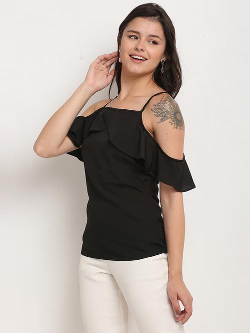 women solid shoulder strap top - 21558665 - Standard Image - 0