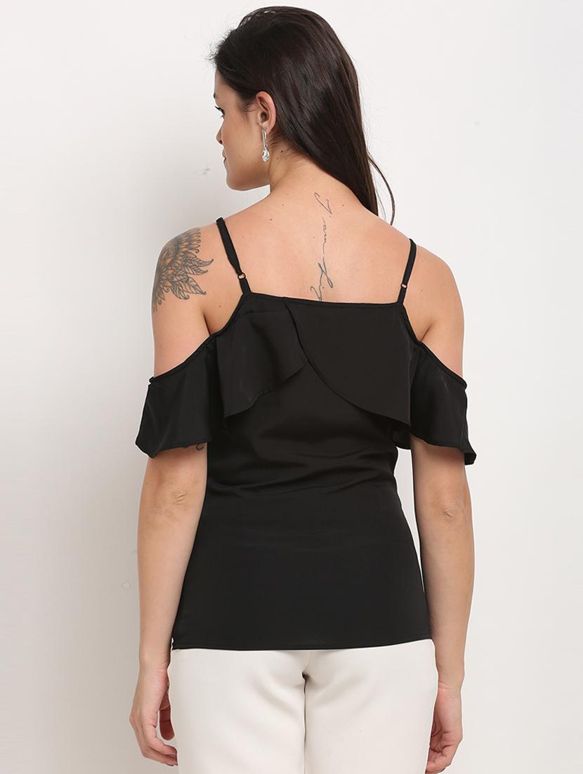 women solid shoulder strap top - 21558665 - Standard Image - 2