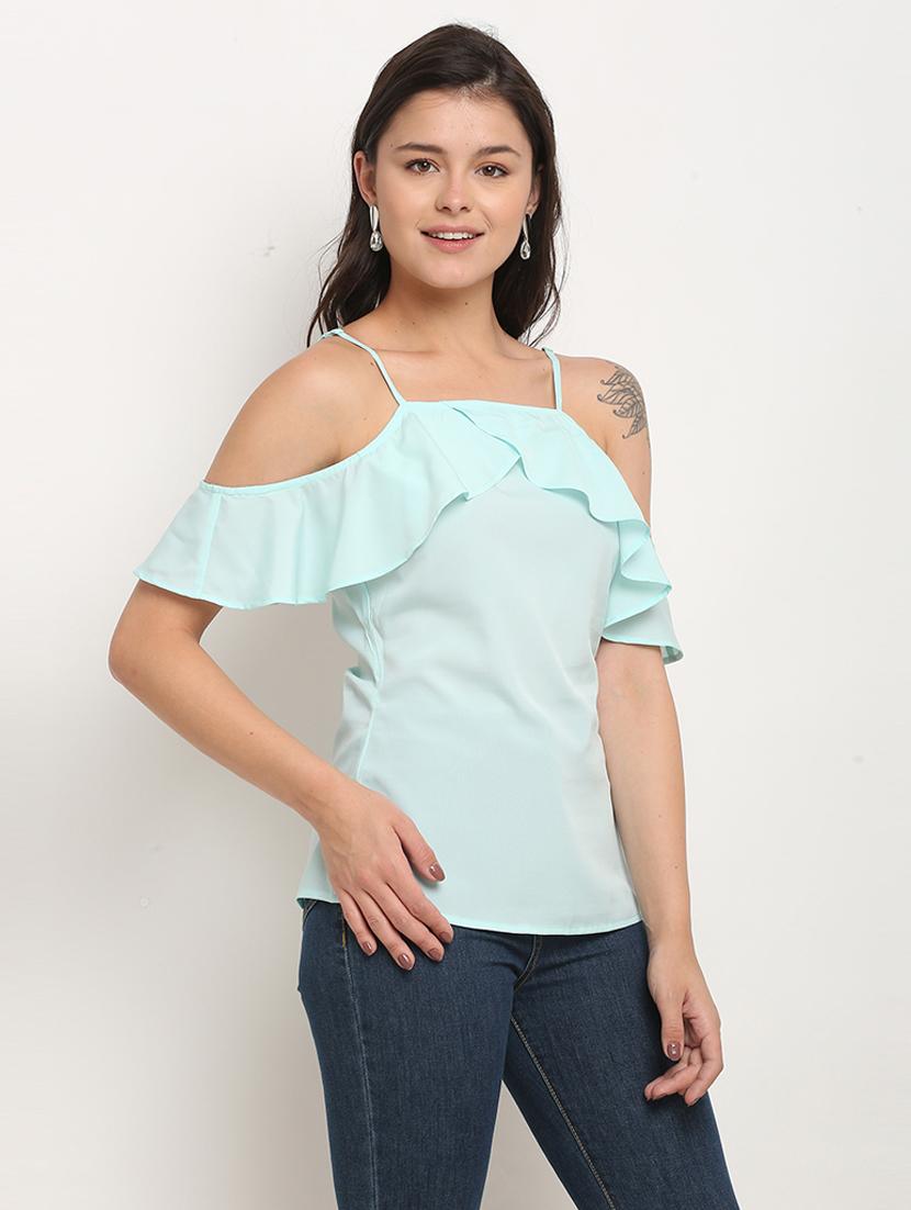 women solid shoulder strap top - 21558666 - Standard Image - 2