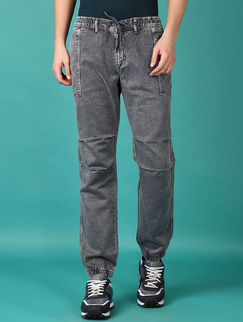 men grey solid mid rise jogger