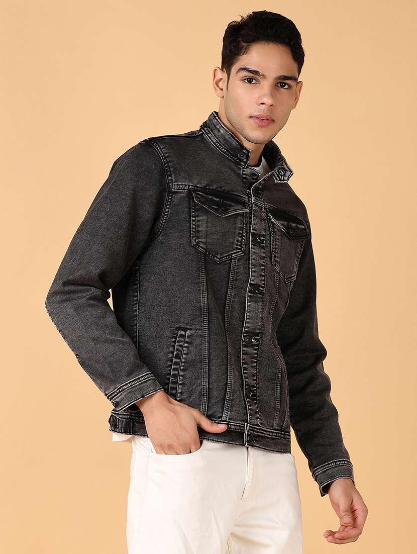men long sleeves solid denim casual jacket - 21558769 -  Standard Image - 2