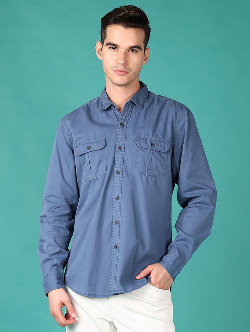 men solid collared long sleeves casual shirt - 21558771 -  Standard Image - 0