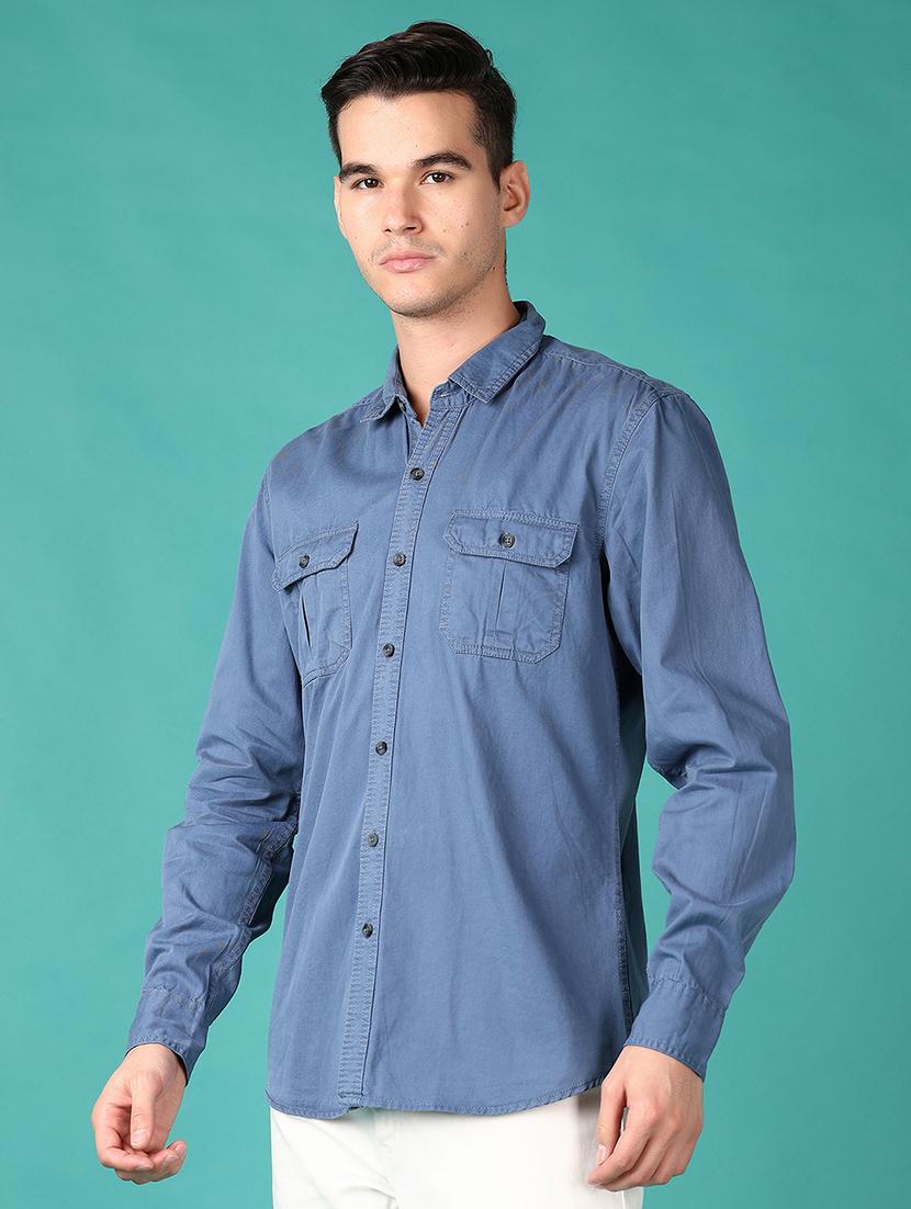men solid collared long sleeves casual shirt - 21558771 - Standard Image - 2