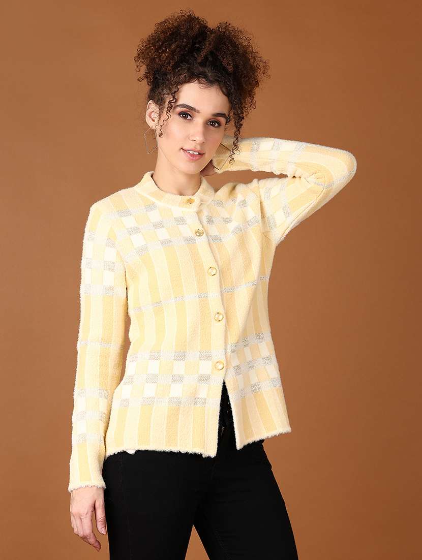 women checkered long sleeve cardigan - 21558779 -  Standard Image - 2