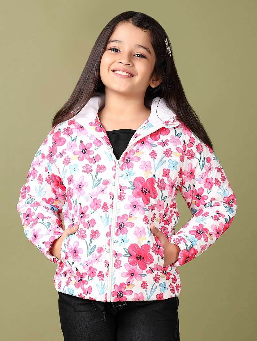 girls white florals long sleeve jacket