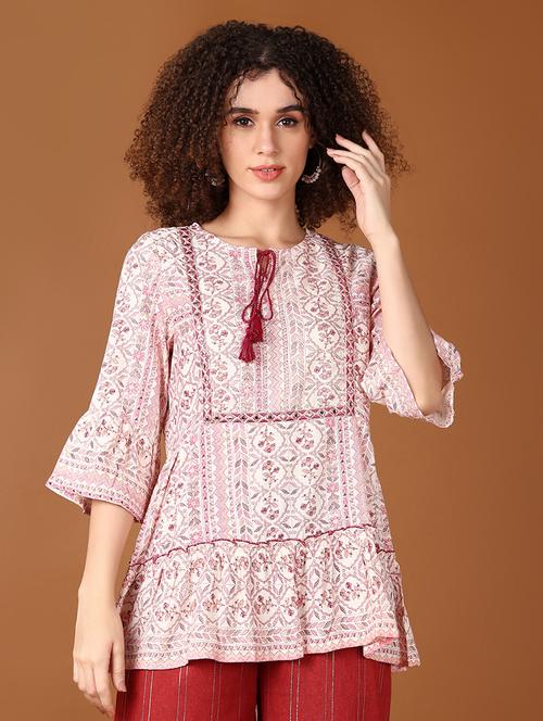 women floral printed tie-up neck flared kurti - 21558806 - Standard Image - 0