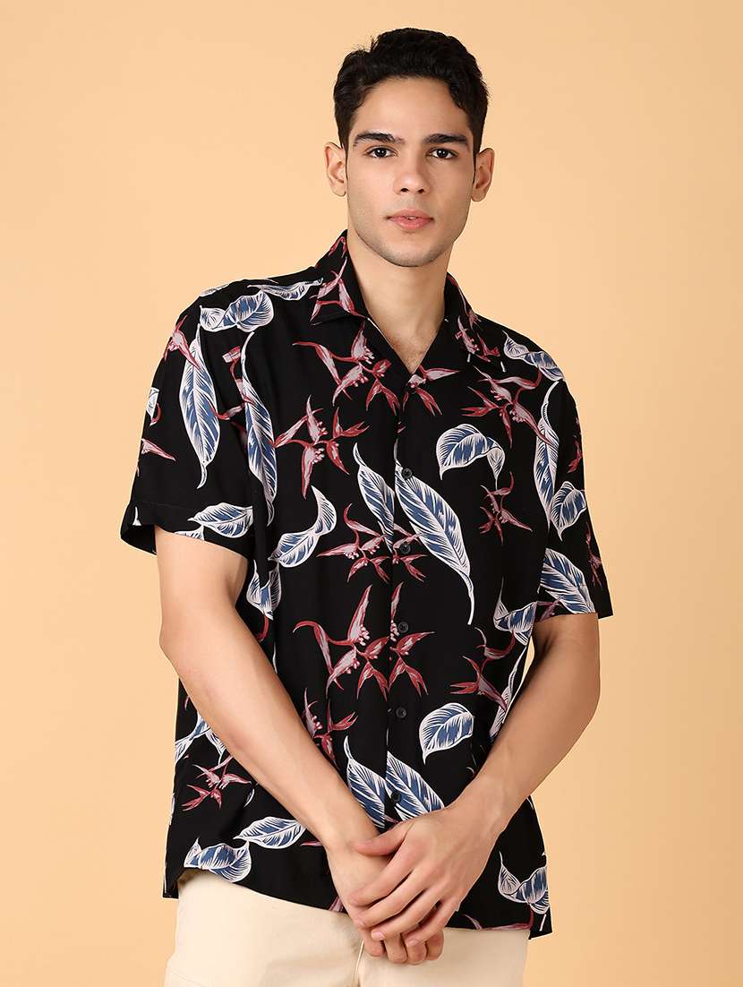 men printed short sleeve casual shirt