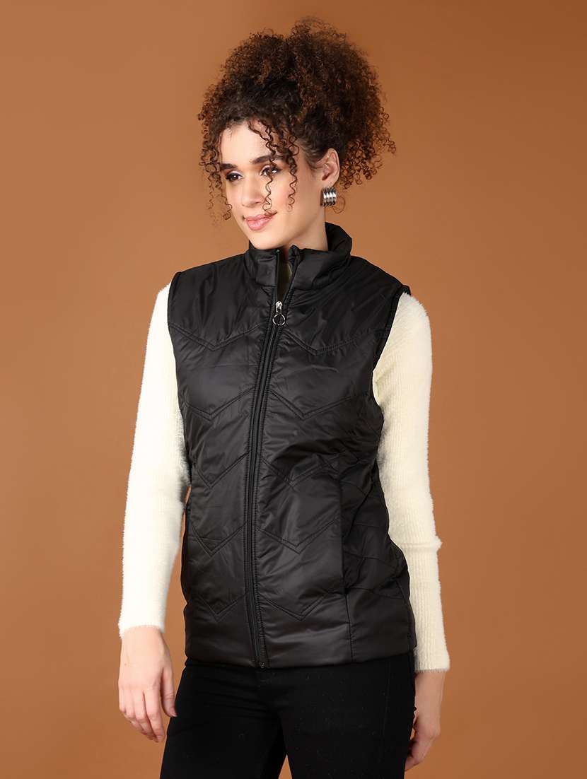 women black solid sleeveless quilted jacket - 21558840 -  Standard Image - 2