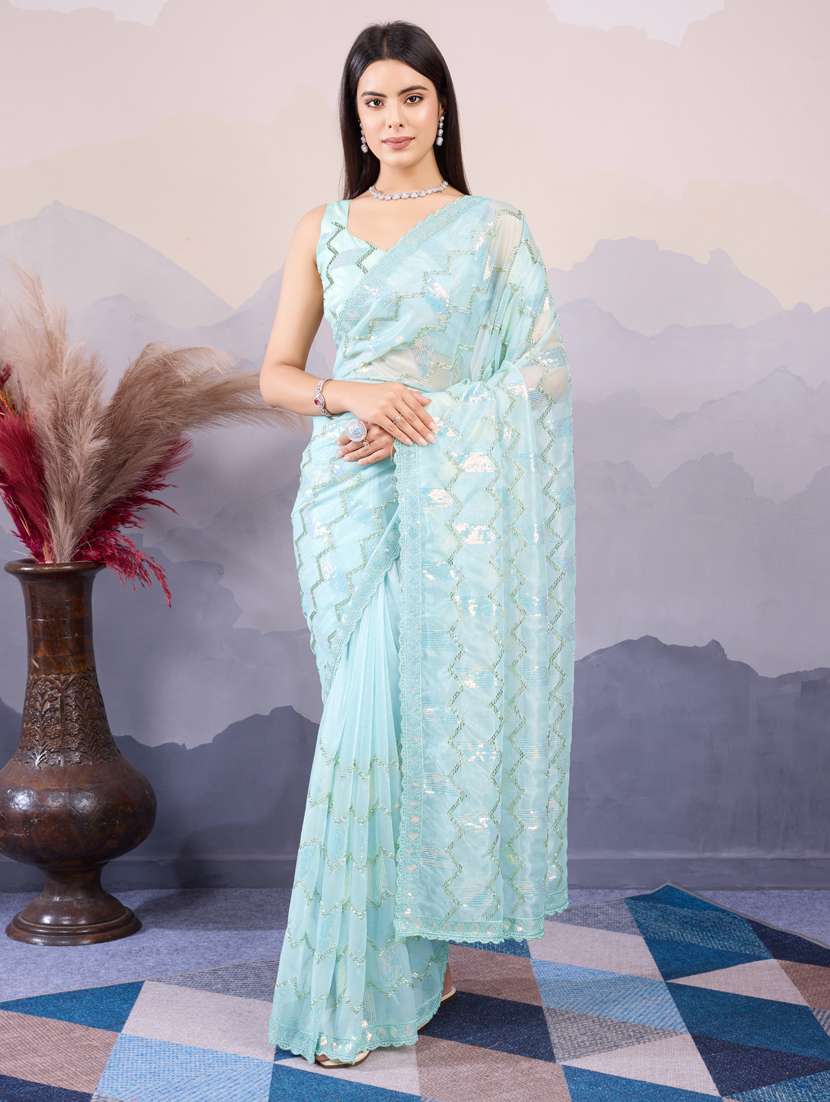 women solid with work embellished saree with blouse