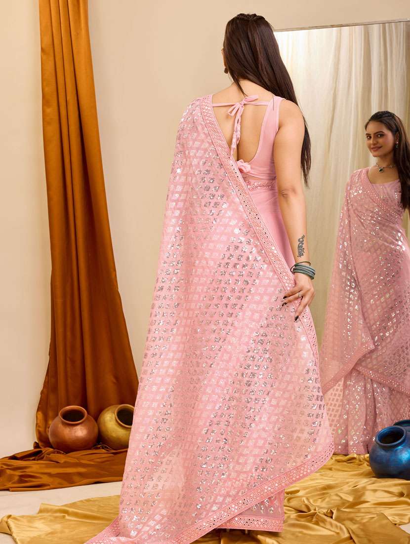 women solid with work embellished saree with blouse - 21559071 -  Standard Image - 2