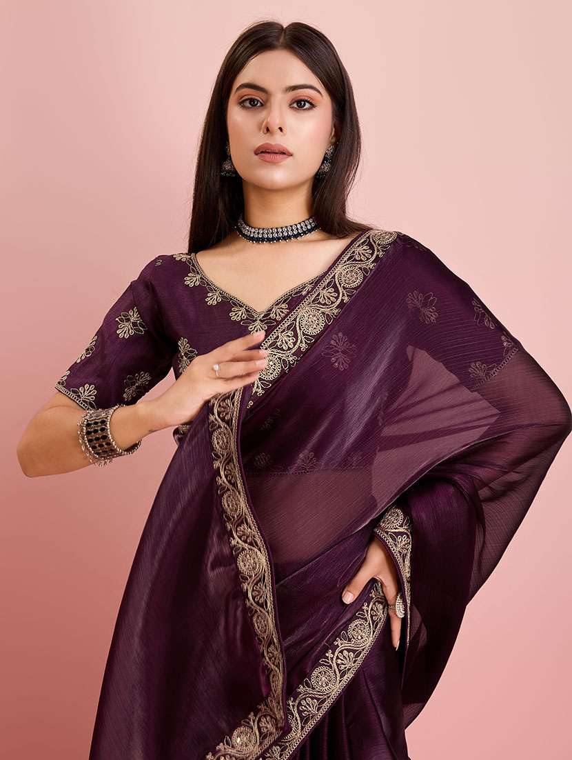 women embroidered ready to wear saree with blouse - 21559077 - Standard Image - 2
