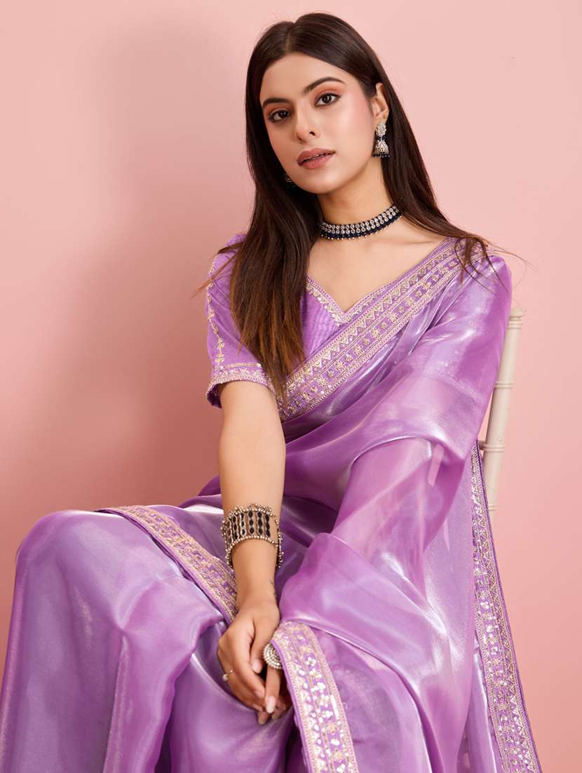 women lavender ready to wear saree with blouse - 21559106 - Standard Image - 2