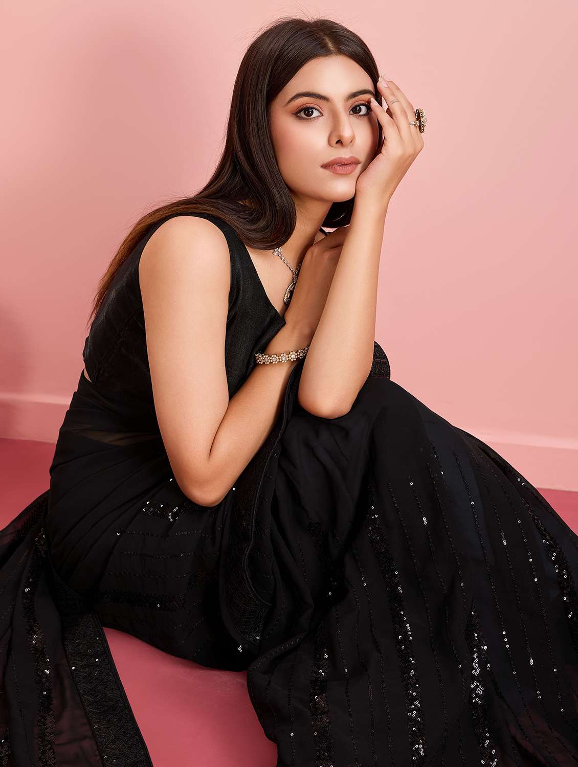 women black ready to wear saree - 21559111 -  Standard Image - 2