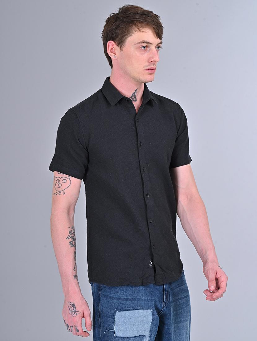 men slim fit solid short sleeves casual shirt - 21559128 - Standard Image - 2