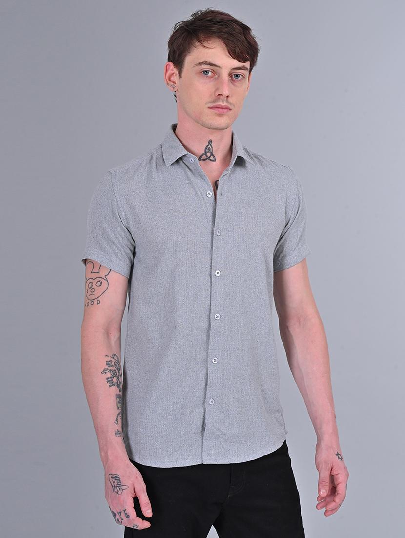 men slim fit solid short sleeves casual shirt - 21559130 - Standard Image - 2
