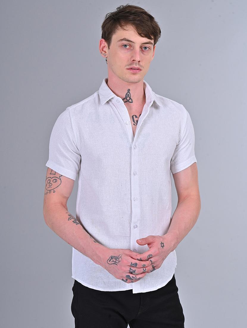 men slim fit solid short sleeves casual shirt - 21559131 - Standard Image - 2