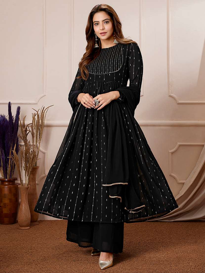 women black kurta palazzo set with dupatta