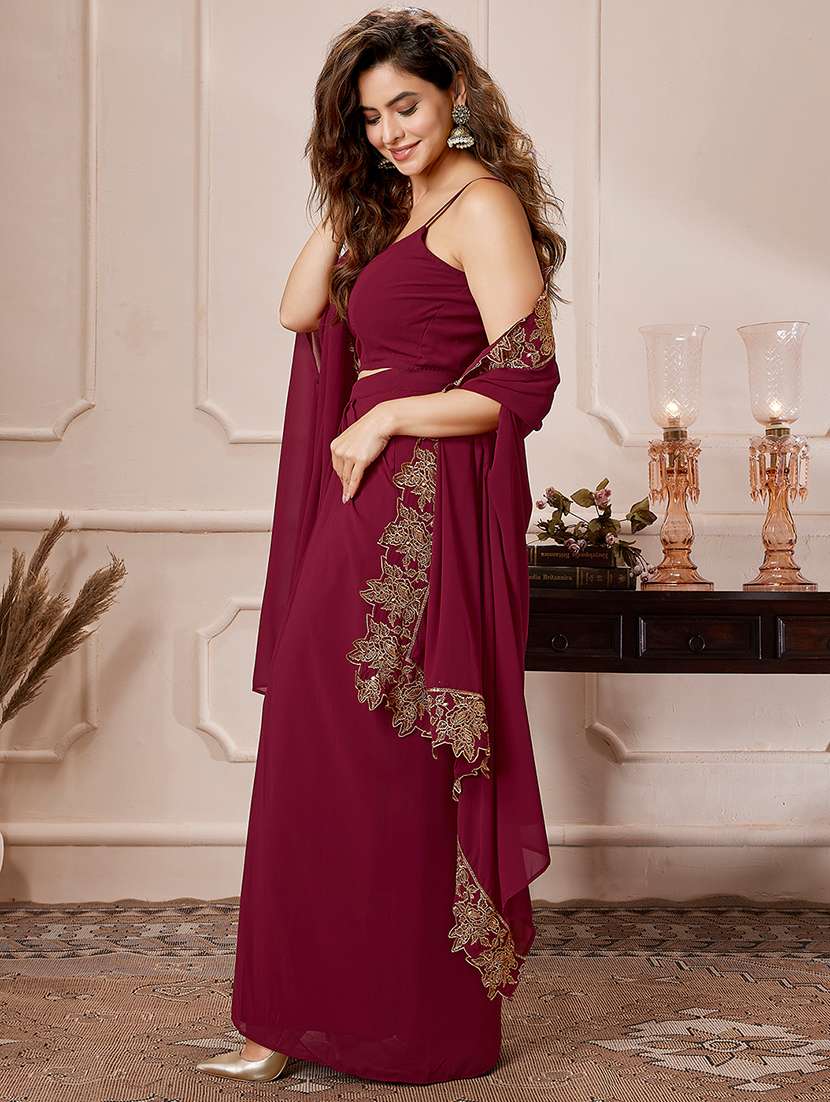 women embroidered sleeveless fusion set - 21559137 -  Standard Image - 2