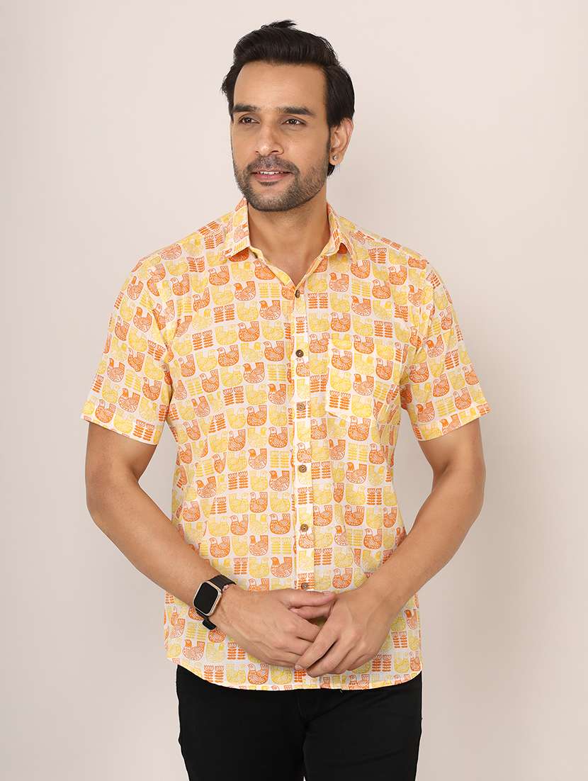 men printed short sleeve casual shirt