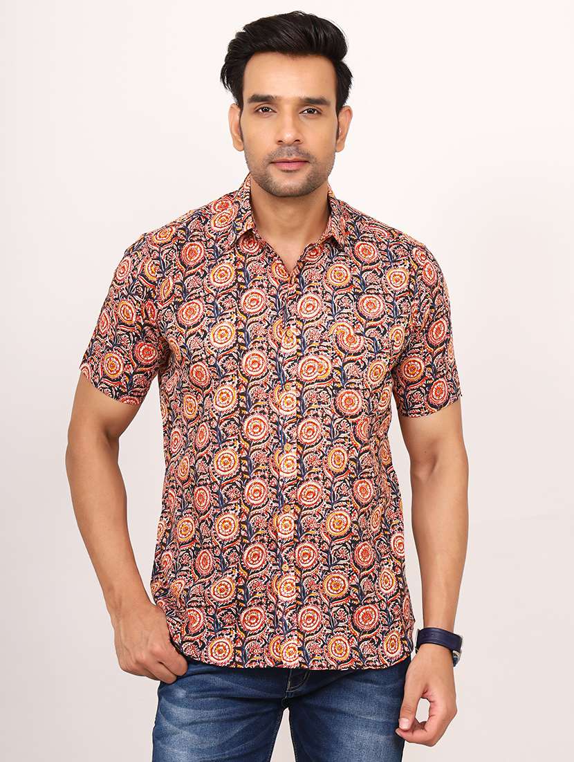 men printed short sleeve casual shirt