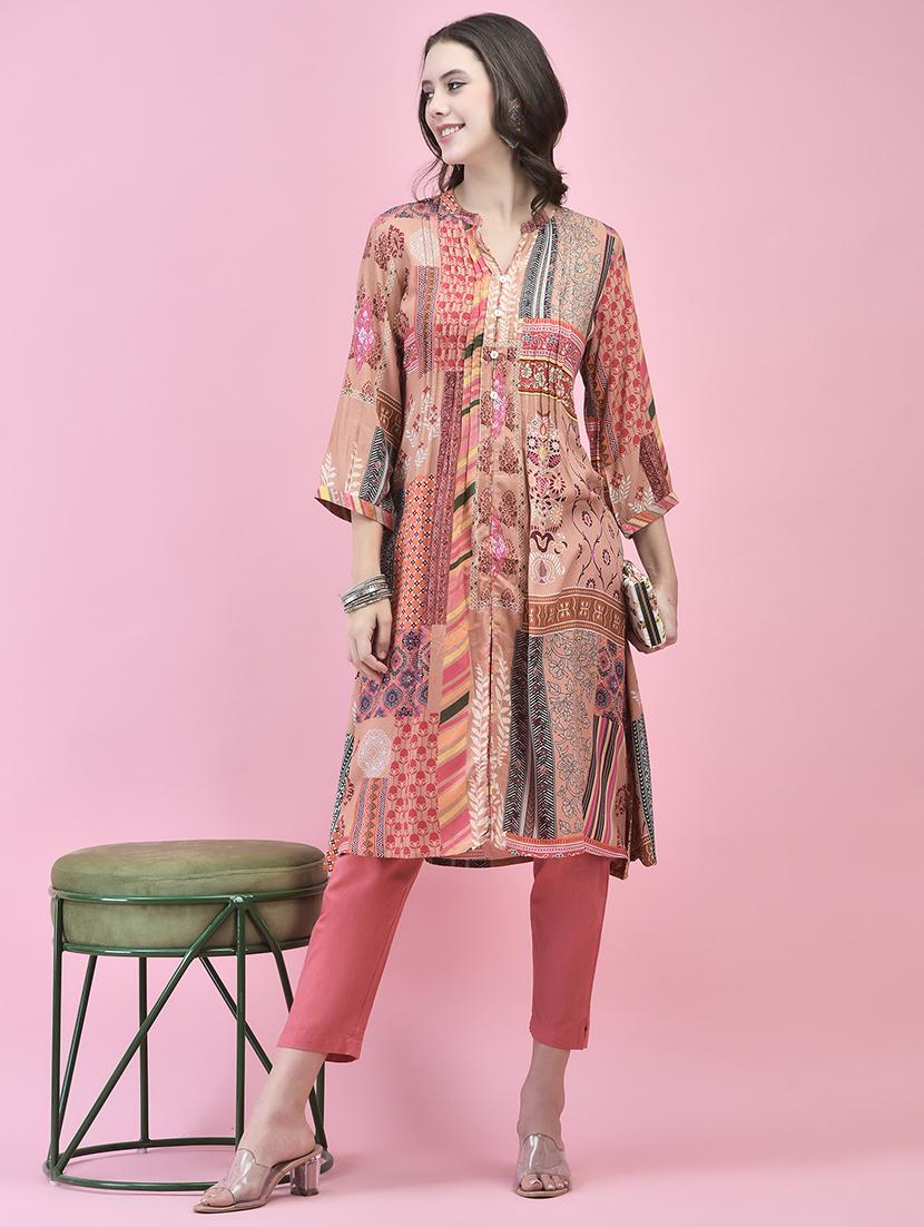 women peach printed a-line kurta - 21559339 - Zoom Image - 0