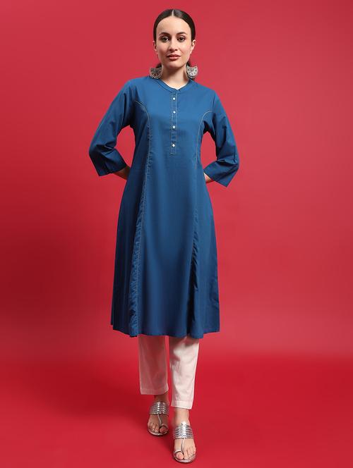 women blue solid a-line kurta - 21559343 -  Standard Image - 0