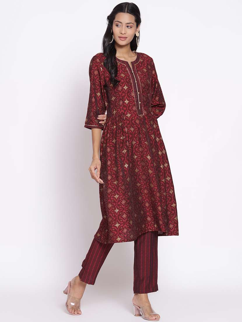 women printed three quarter sleeves kurta pant set - 21559401 - Standard Image - 2