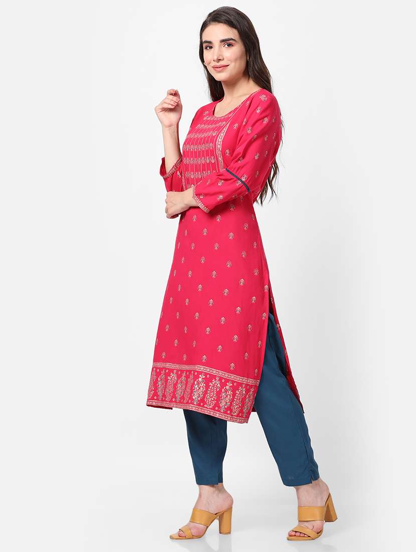 women printed three quarter sleeves kurta pant set - 21559404 - Standard Image - 2
