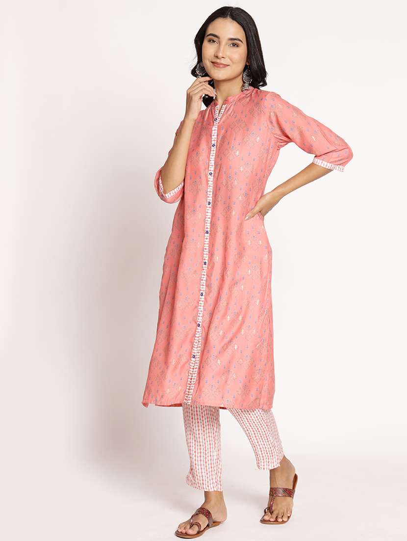 women peach printed kurta pant set - 21559406 - Standard Image - 2