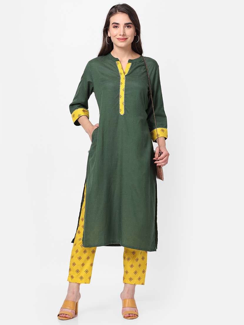 women green solid kurta pant set - 21559409 - Standard Image - 2