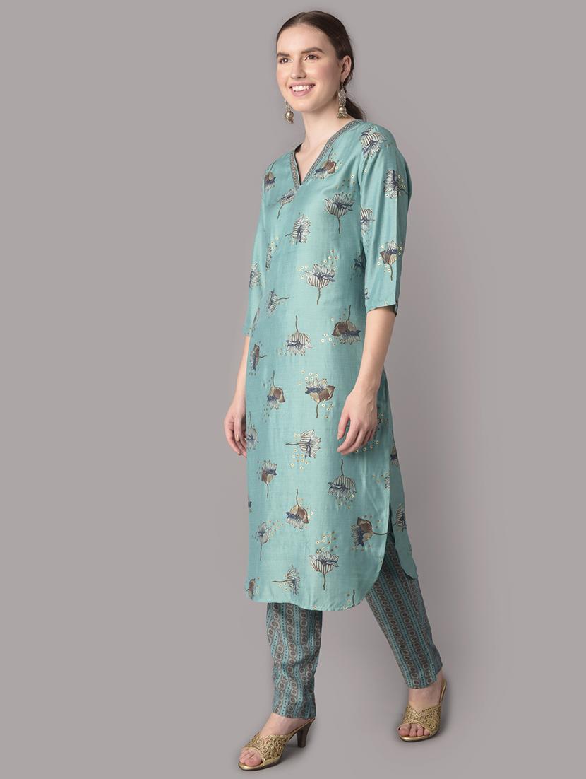 women printed three quarter sleeves kurta pant set - 21559435 - Standard Image - 2