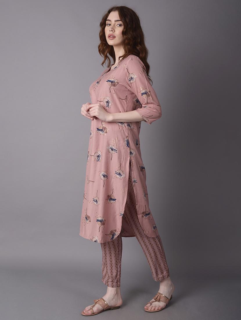 women peach floral printed kurta pant set - 21559436 - Standard Image - 2