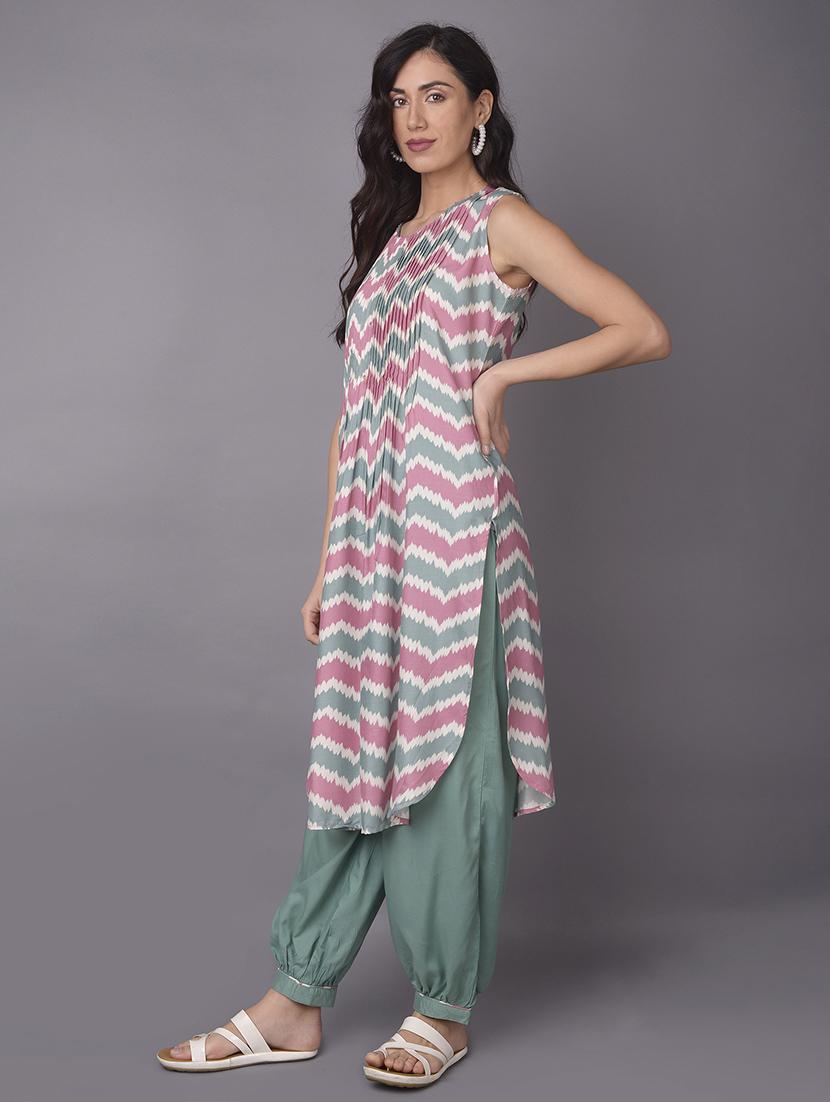 women chevron printed kurta salwar set - 21559439 - Standard Image - 2