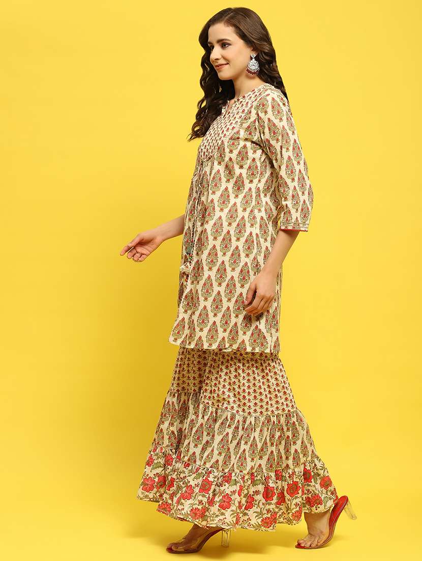 women printed three quarter sleeves kurta sharara set - 21559472 -  Standard Image - 2