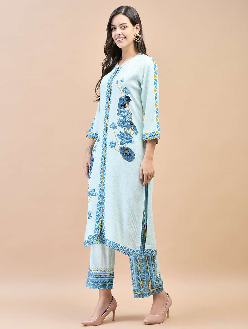 women light blue floral kurta pant set - 21559478 -  Standard Image - 2