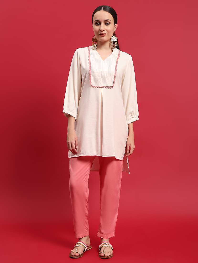 women solid three quarter sleeves kurta pant set - 21559479 - Standard Image - 2