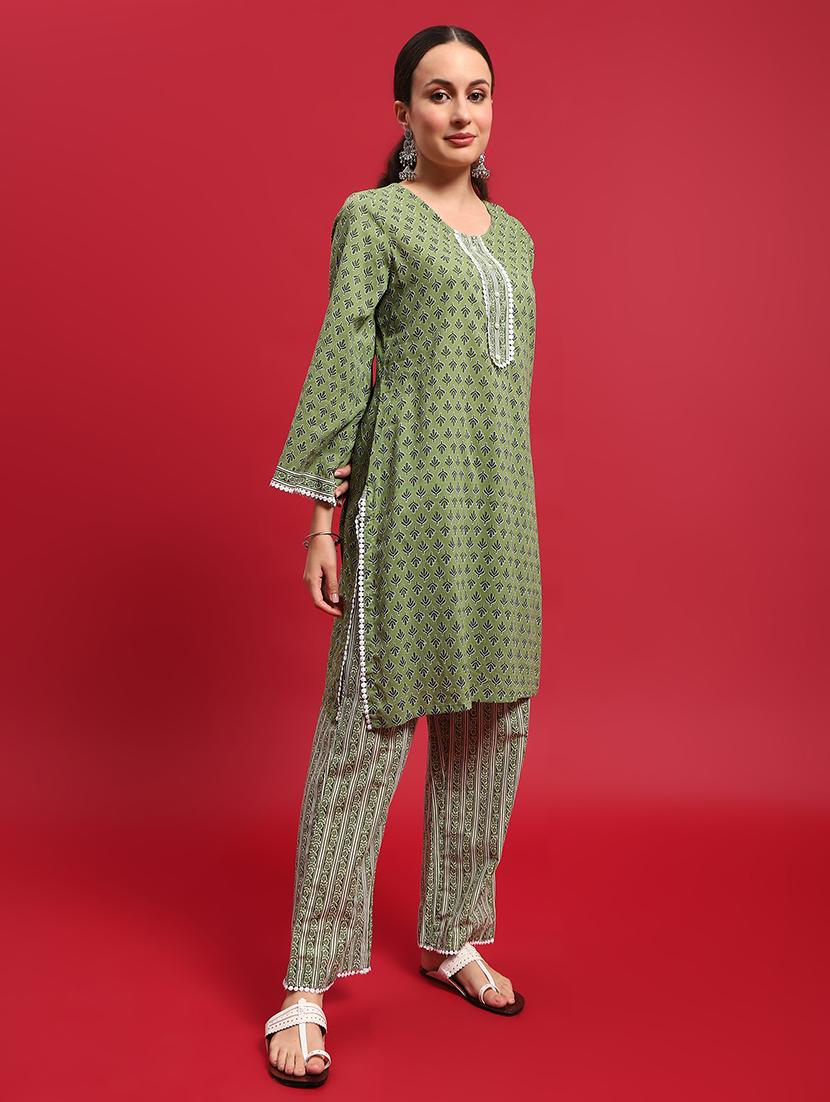 women printed three quarter sleeves kurta pant set - 21559481 - Standard Image - 2