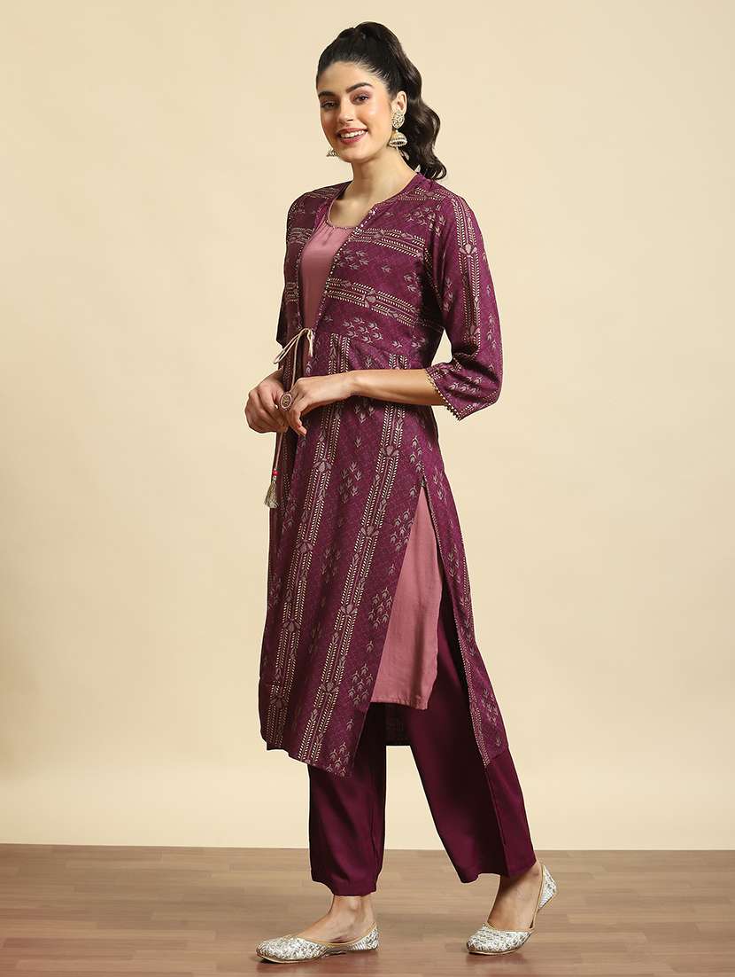 women printed three quarter sleeves kurta pant set - 21559490 -  Standard Image - 2
