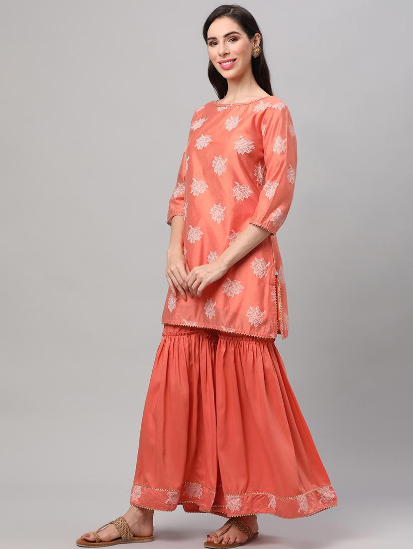 women printed three quarter sleeves kurta sharara set - 21559510 - Standard Image - 2