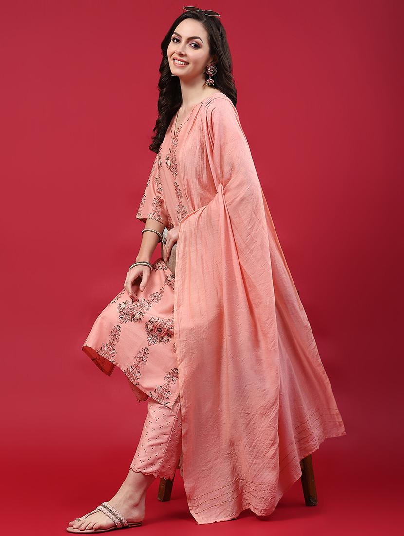 women three quarter sleeve kurta pant with dupatta set - 21559576 - Standard Image - 2