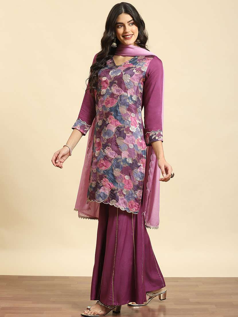 women printed kurta sharara set with dupatta - 21559598 -  Standard Image - 2