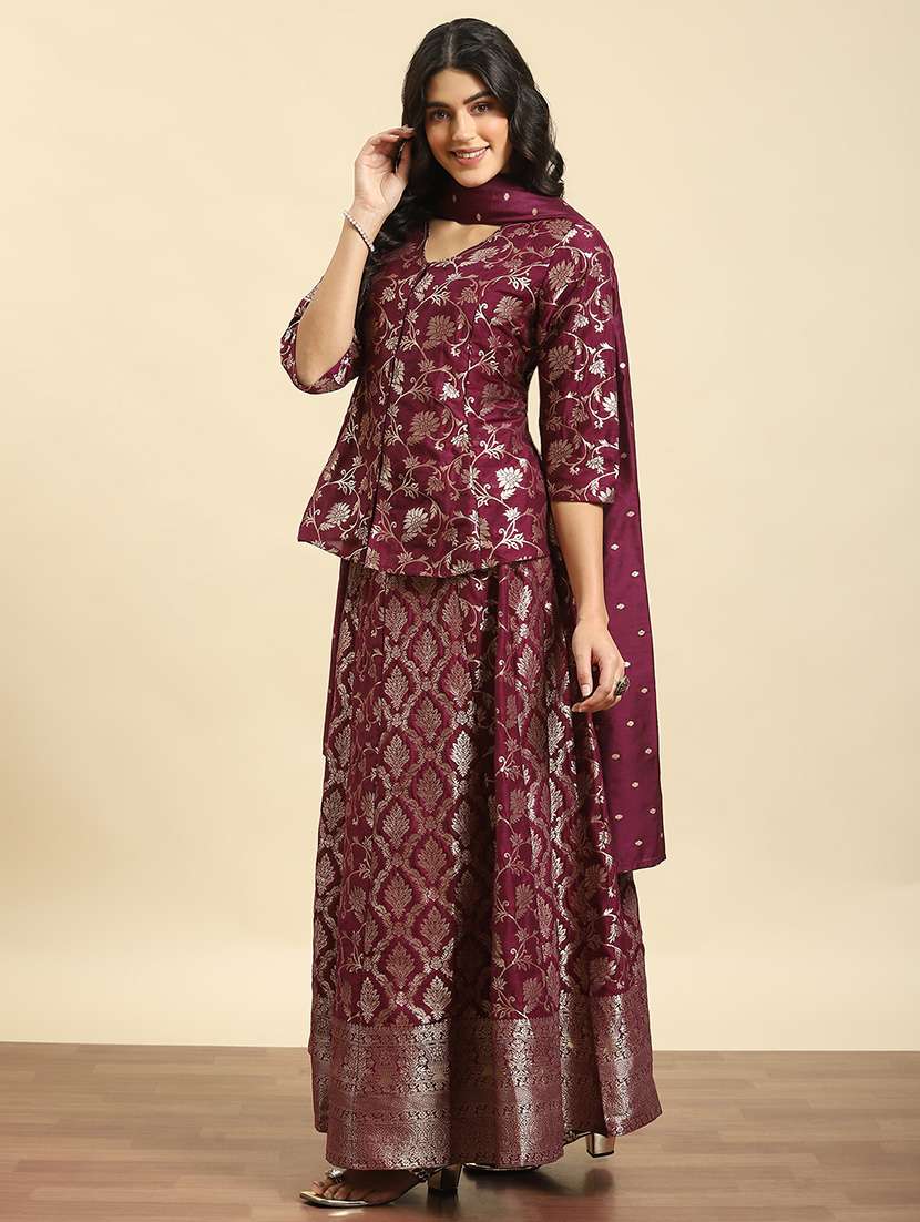 women magenta jacquard work lehenga set - 21559603 - Standard Image - 2