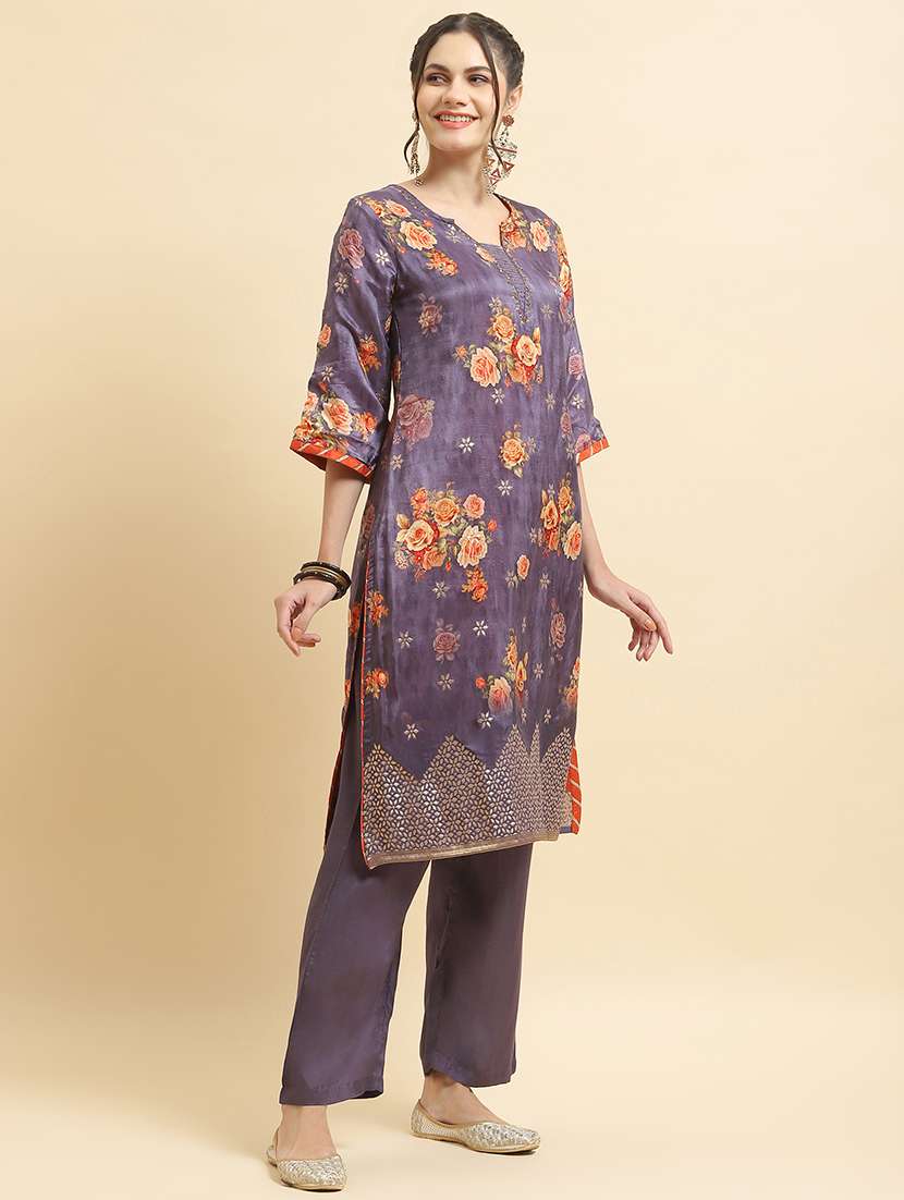 women three quarter sleeve kurta palazzo with dupatta set - 21559604 -  Standard Image - 2