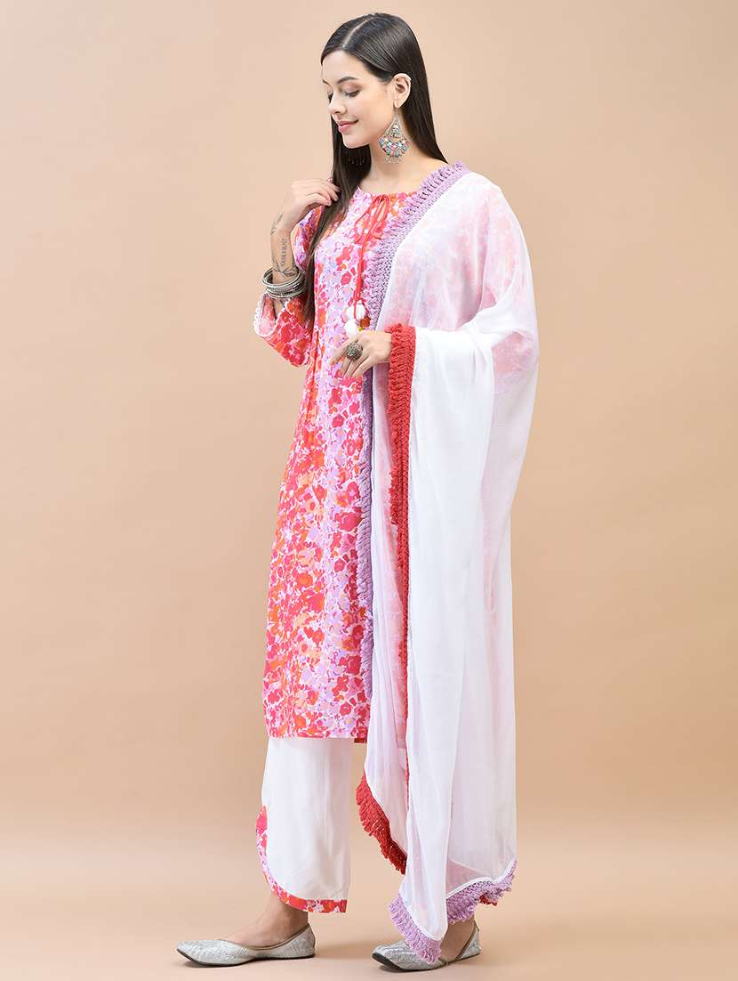 women three quarter sleeve kurta palazzo with dupatta set - 21559626 - Standard Image - 2
