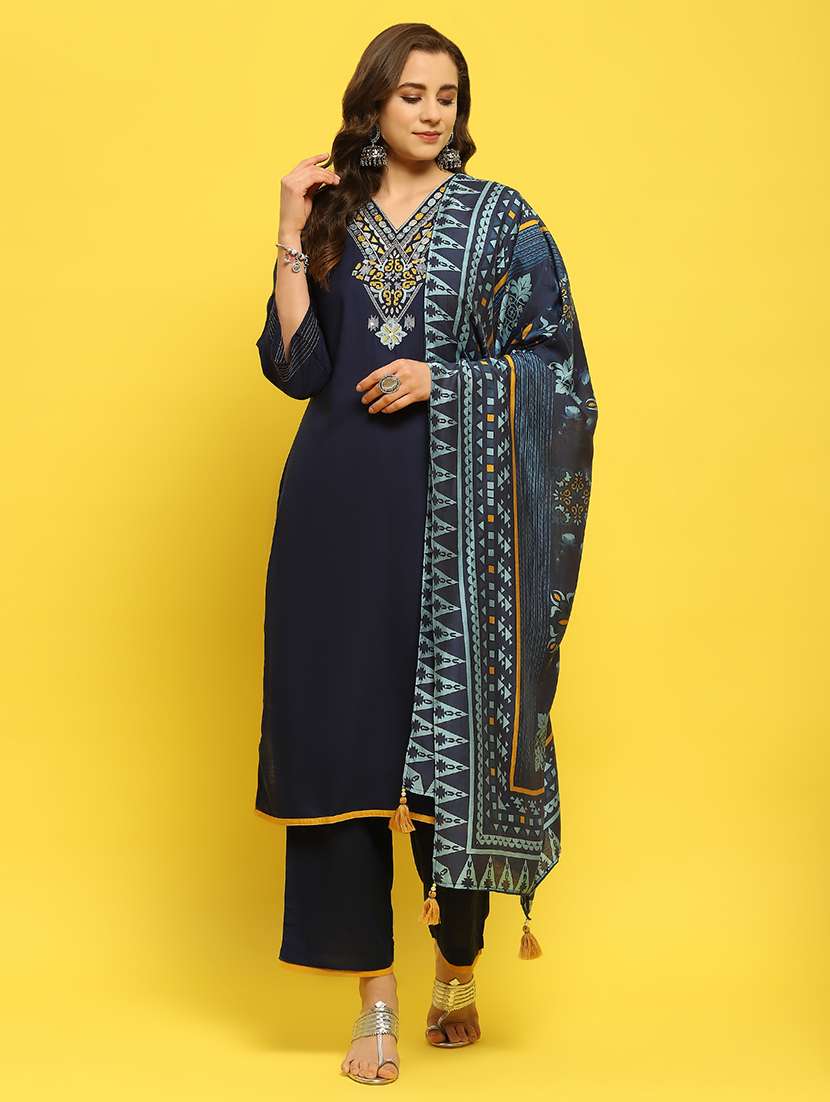women embroidered kurta pant set with duaptta