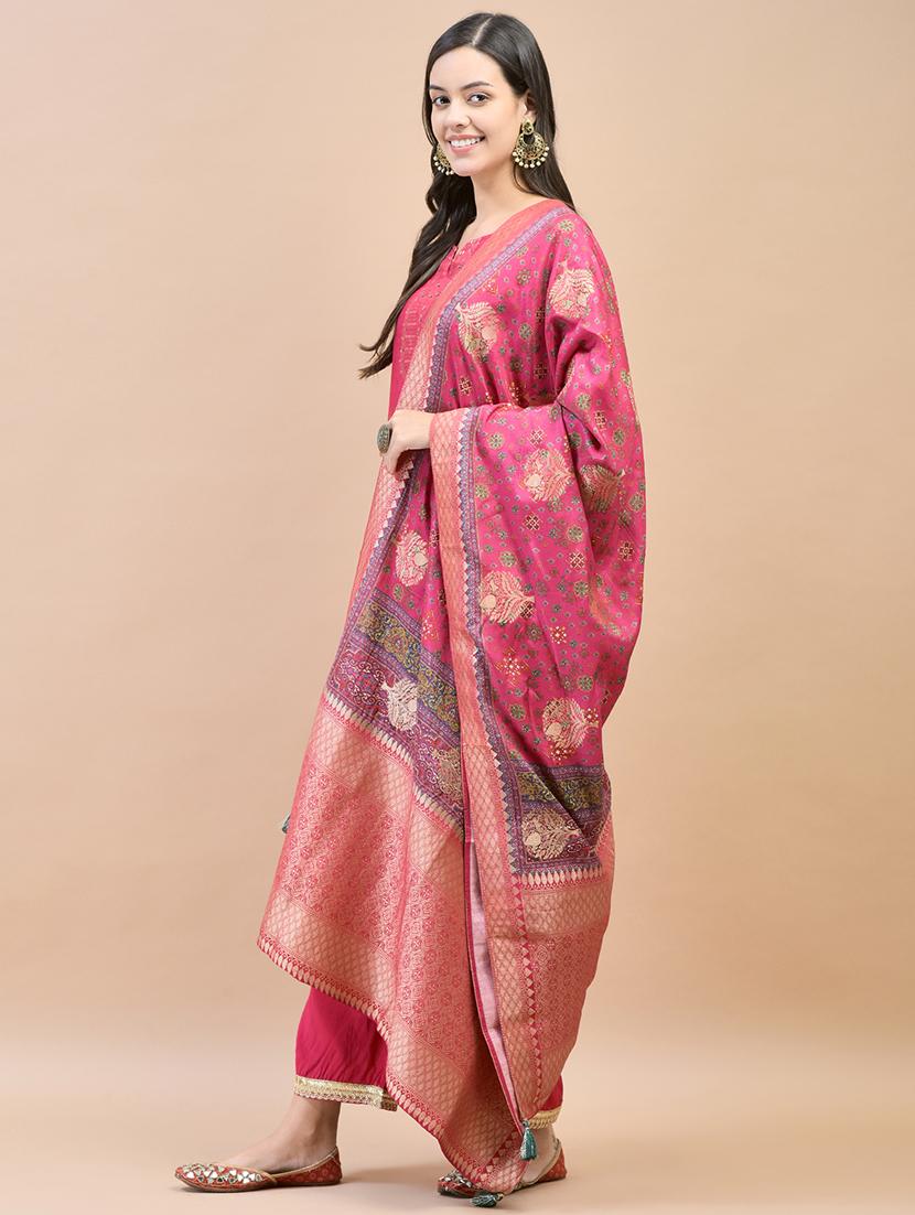women pink self design kurta pant set with dupatta - 21559638 - Standard Image - 2
