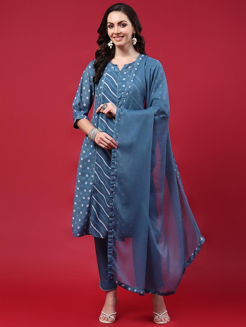 women three quarter sleeve kurta pant with dupatta set - 21559656 - Standard Image - 2