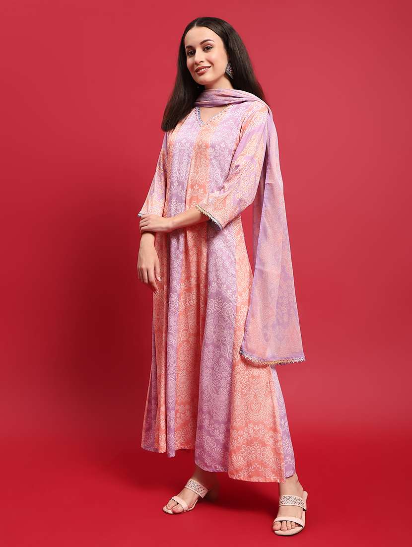 women printed three quarter sleeves kurta dupatta set - 21559657 - Standard Image - 2